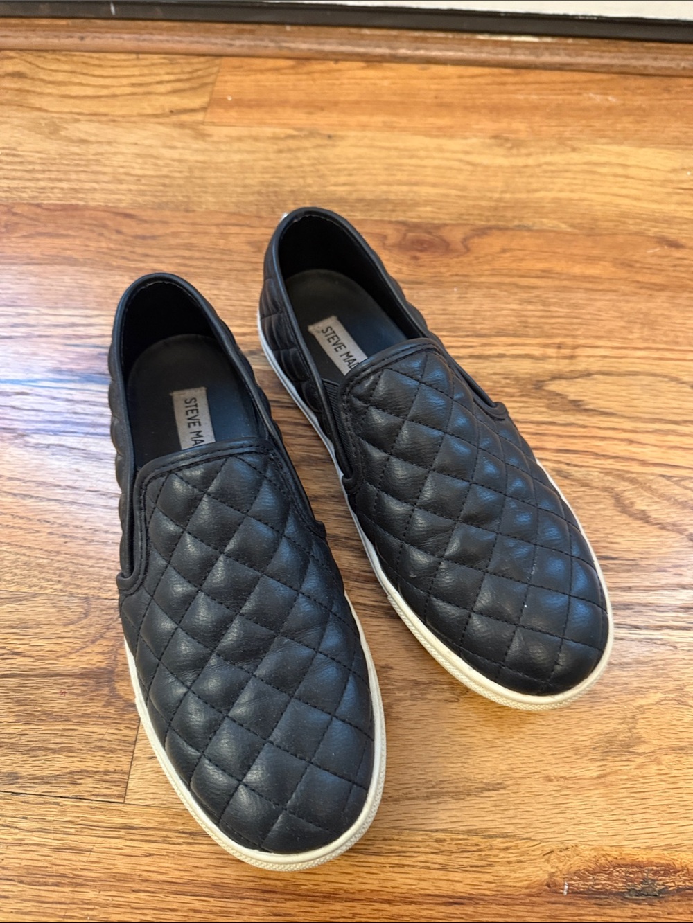 Steve Madden Quilted Slip-On Sneakers - Black with White Sole